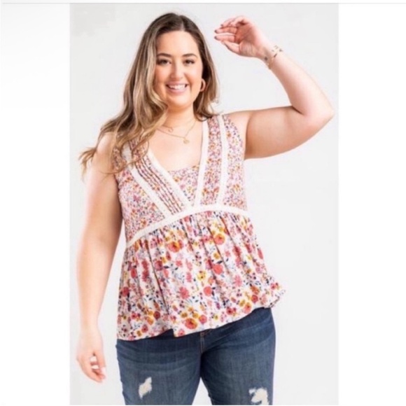 Blue Rain Tops - Blue Rain Francesca's Quincy tank top cream red floral crochet sleeveless